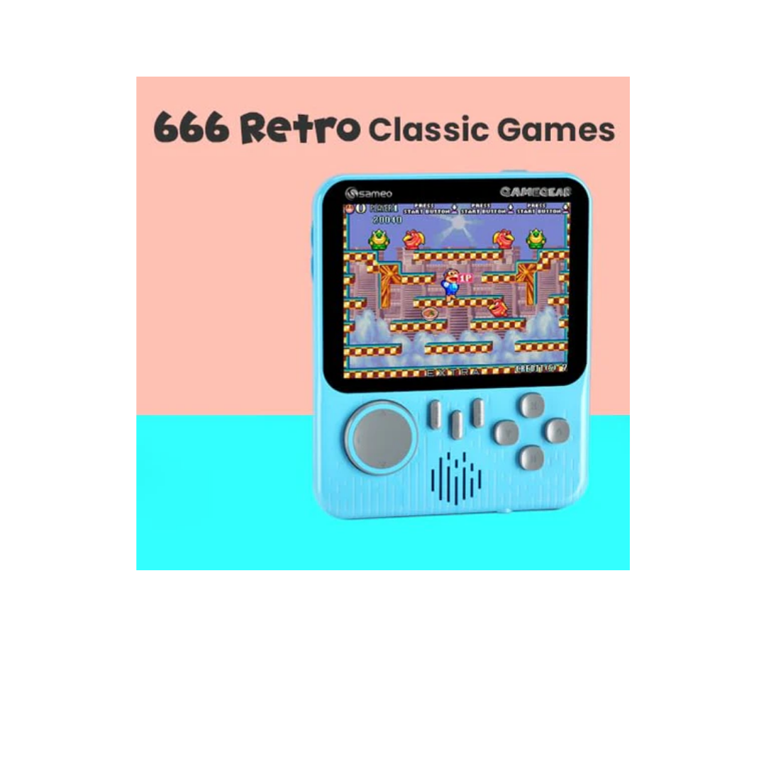 Sameo GameGear Handheld Video Game Console, Retro Mini Game with 666 Classic Retro Game TV Compatible for Kids, Rechargeable 8 Bit Classic (Aqua blue)