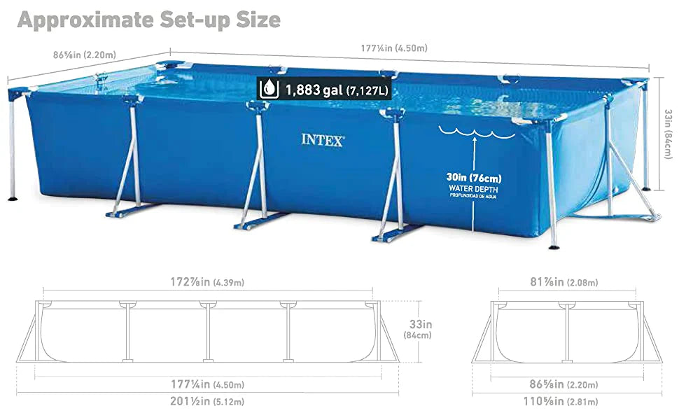 Intex 28273 4.5m x 2.2m x 84cm Rectangular Frame Outdoor Easy Assemble Backyard Above Ground Swimming Pool Regular