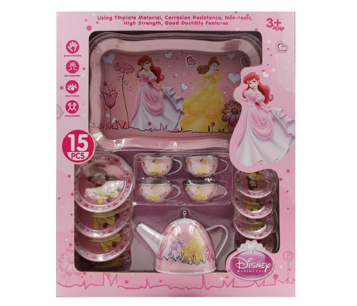 Disney Princess 15 Pcs Pretend Play Tea Set for Kids – Pink 3+ Years