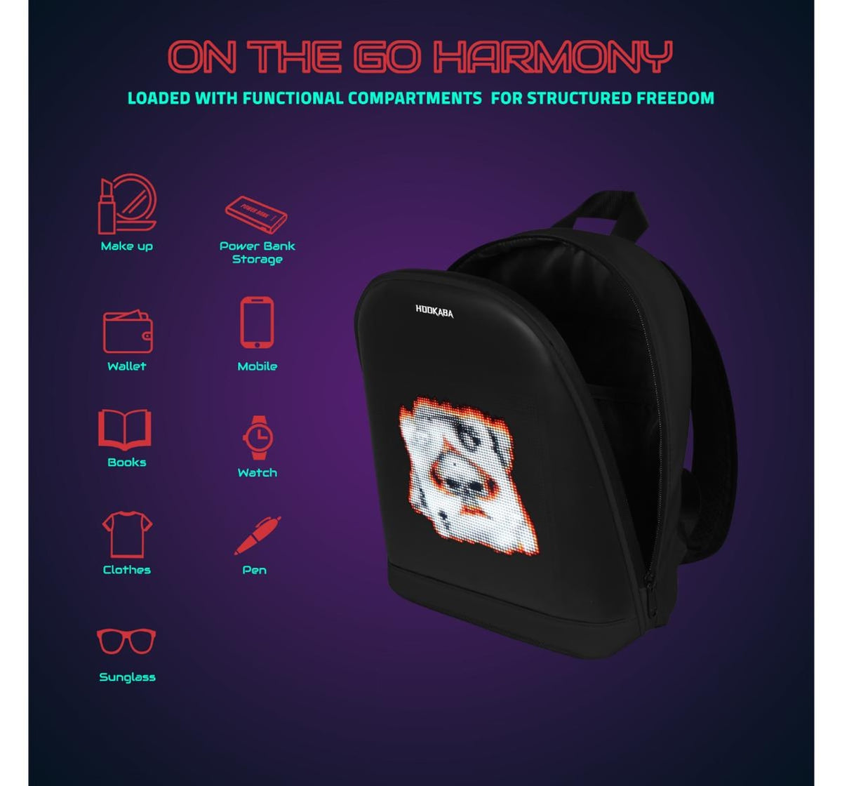 Hookaba Bold Bling Black LED Backpack 8L – Bluetooth Smart Backpack