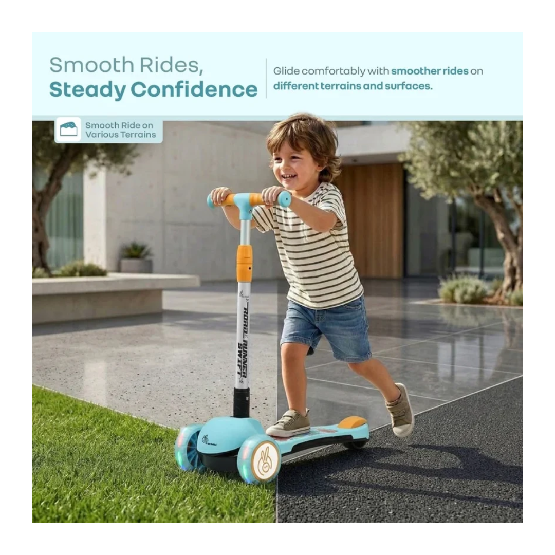 R for Rabbit Road Runner Swift Kids Kick Scooter with LED Wheels Blue Orange 3+ Years