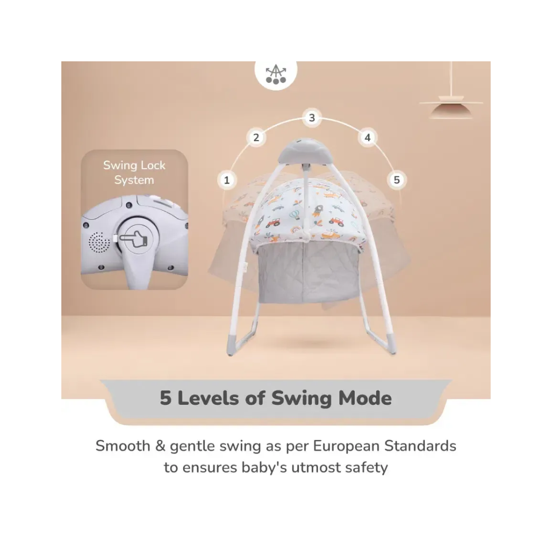 R for Rabbit Lullabies Plus Baby Cradle Auto Swing With Remote Control Grey
