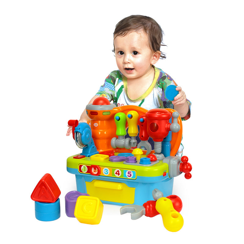 Hola 9 in 1 Multifunctional Workbench Toy for Kids DIY Tool Set with Lights & Sounds Educational Shape Sorter