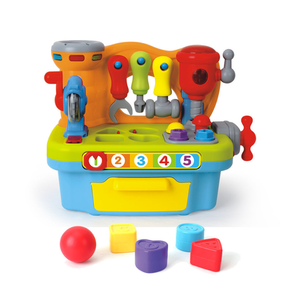 Hola 9 in 1 Multifunctional Workbench Toy for Kids DIY Tool Set with Lights & Sounds Educational Shape Sorter