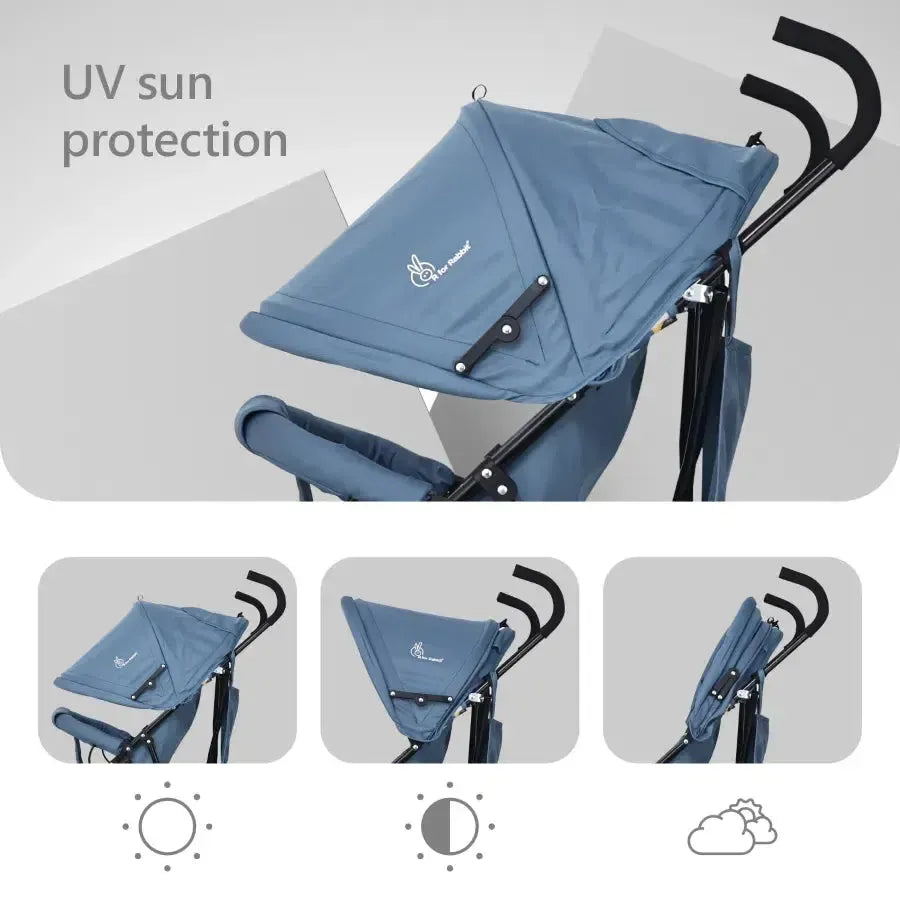 R for Rabbit Pixie Buggy Stroller Easy to Fold and Store, UV Sun Protection Canopy, Rear Brakes, Storage Bag - Abstract Blue