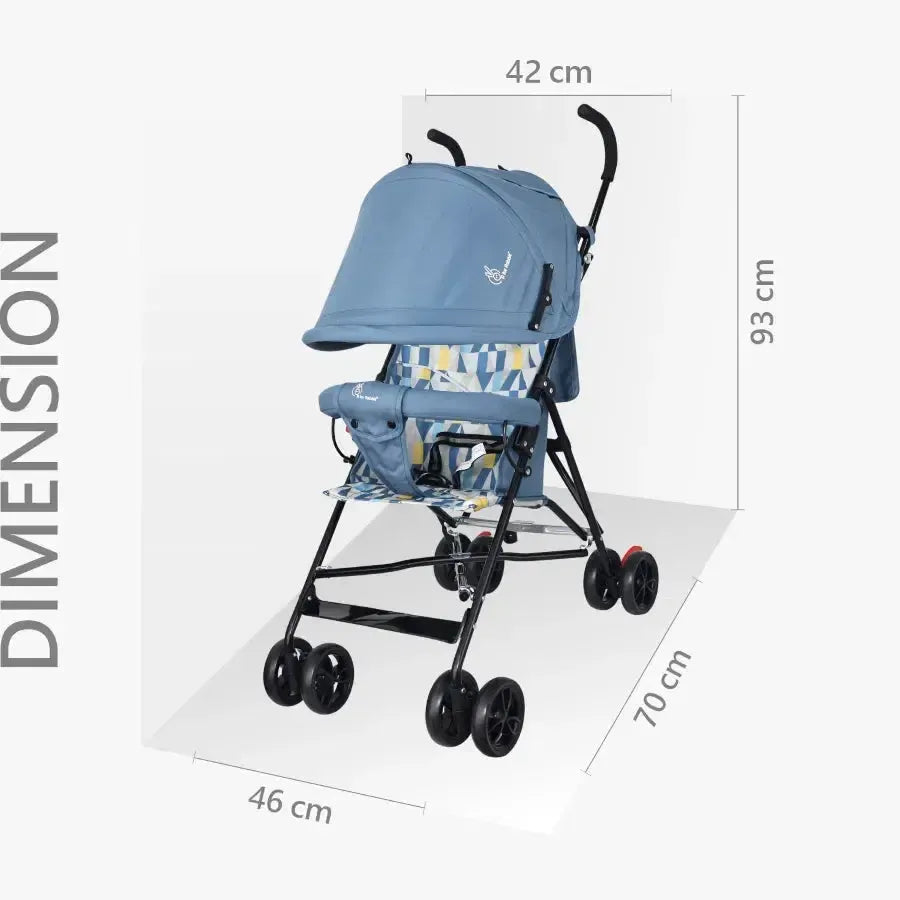 R for Rabbit Pixie Buggy Stroller Easy to Fold and Store, UV Sun Protection Canopy, Rear Brakes, Storage Bag - Abstract Blue