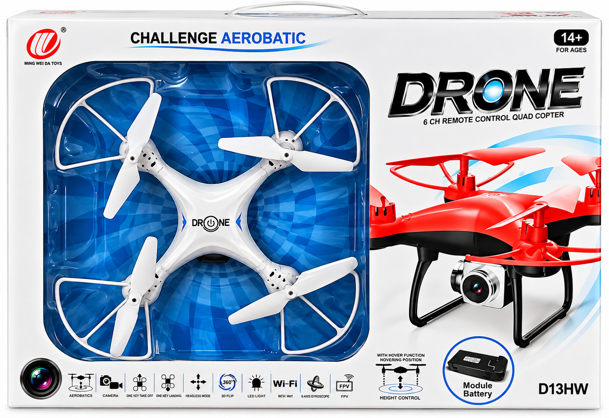 Ming Wei Da Challenge Aerobatic Drone D13HW | 6-Channel Remote Control Quadcopter with Camera, WiFi FPV & 360° Flip | 14+ Years