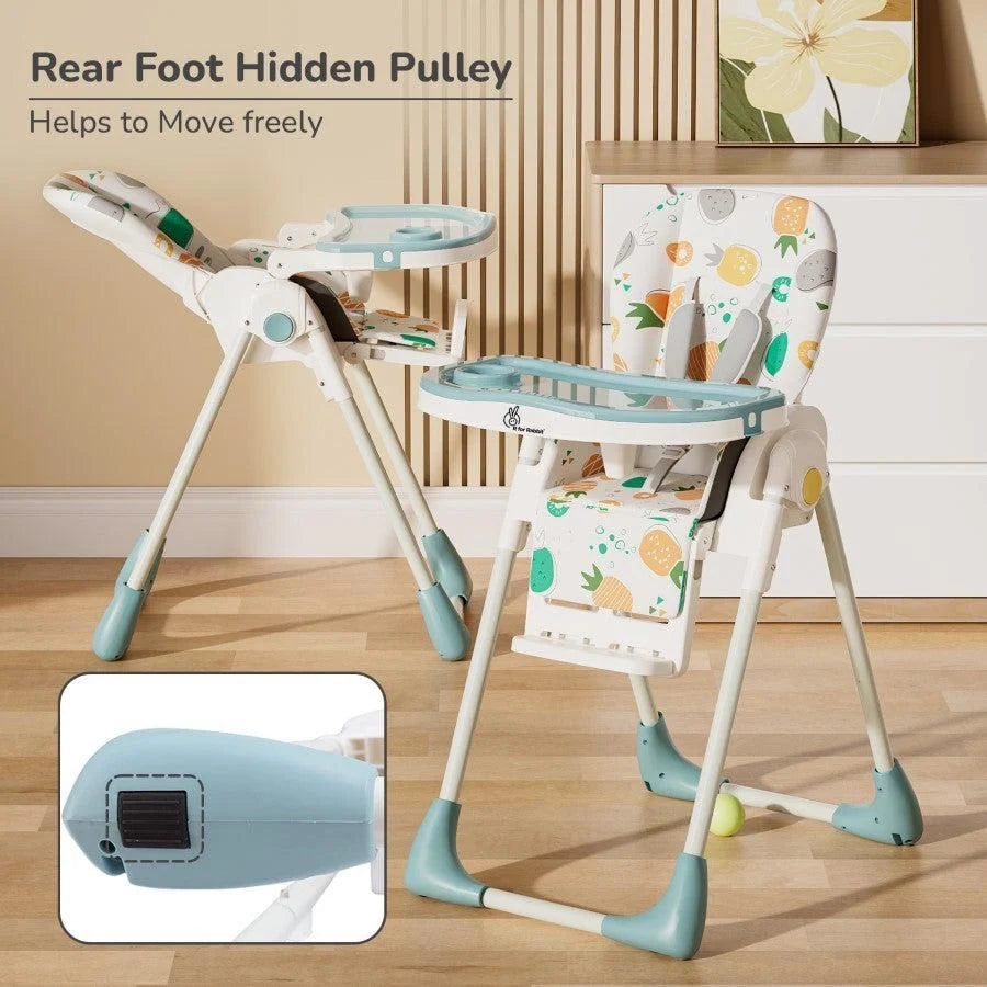R for Rabbit Marshmallow Lite Baby High Chair with 6-Level Height Adjustment, 3 Recline Modes & 5-Point Safety Harness – Aqua Pine | 0 Months to 5 Years