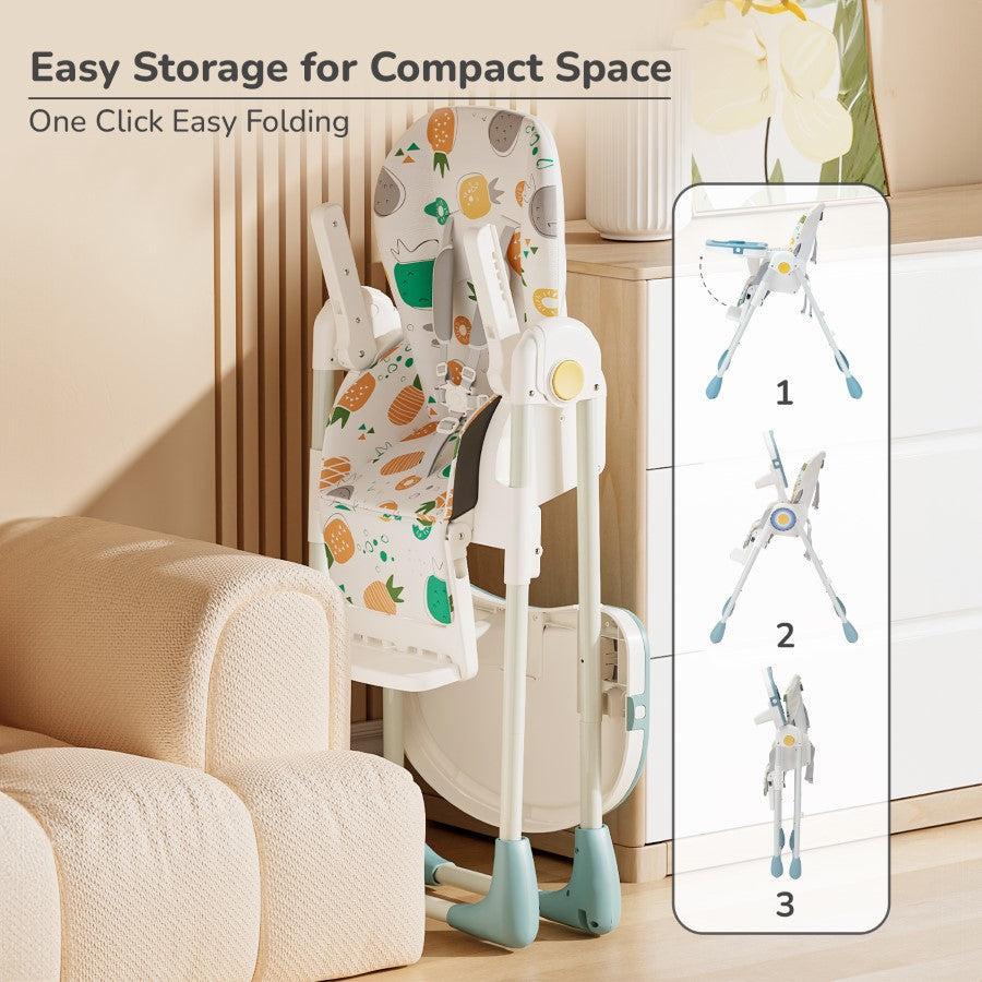 R for Rabbit Marshmallow Lite Baby High Chair with 6-Level Height Adjustment, 3 Recline Modes & 5-Point Safety Harness – Aqua Pine | 0 Months to 5 Years