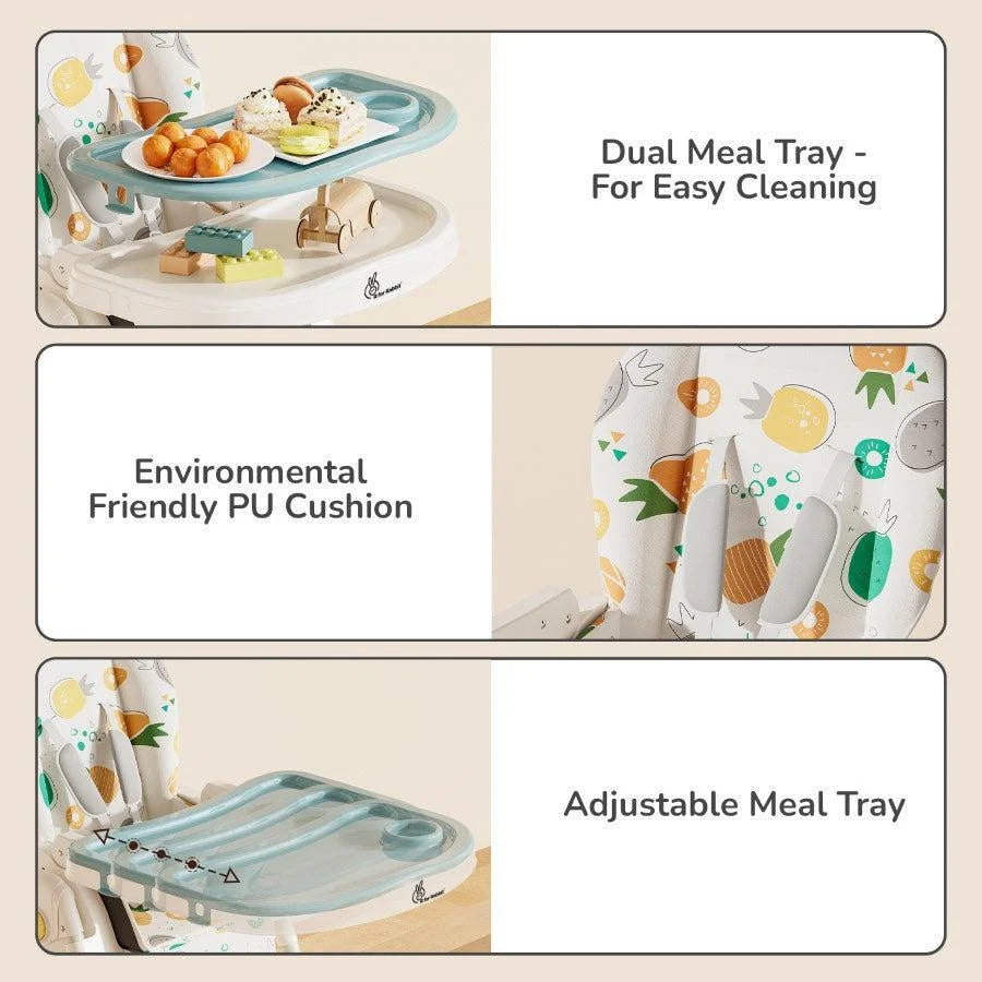 R for Rabbit Marshmallow Lite Baby High Chair with 6-Level Height Adjustment, 3 Recline Modes & 5-Point Safety Harness – Aqua Pine | 0 Months to 5 Years