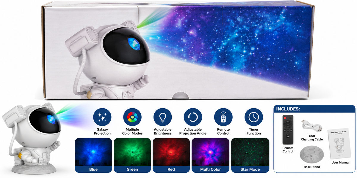 Astronaut Galaxy Star Projector Night Light | Space-Themed LED Projector Lamp for Kids