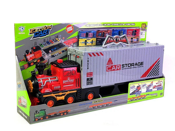 Rainbow Toys Super Large Foldable Train Car Storage Track Set with 8 Mini Diecast Cars