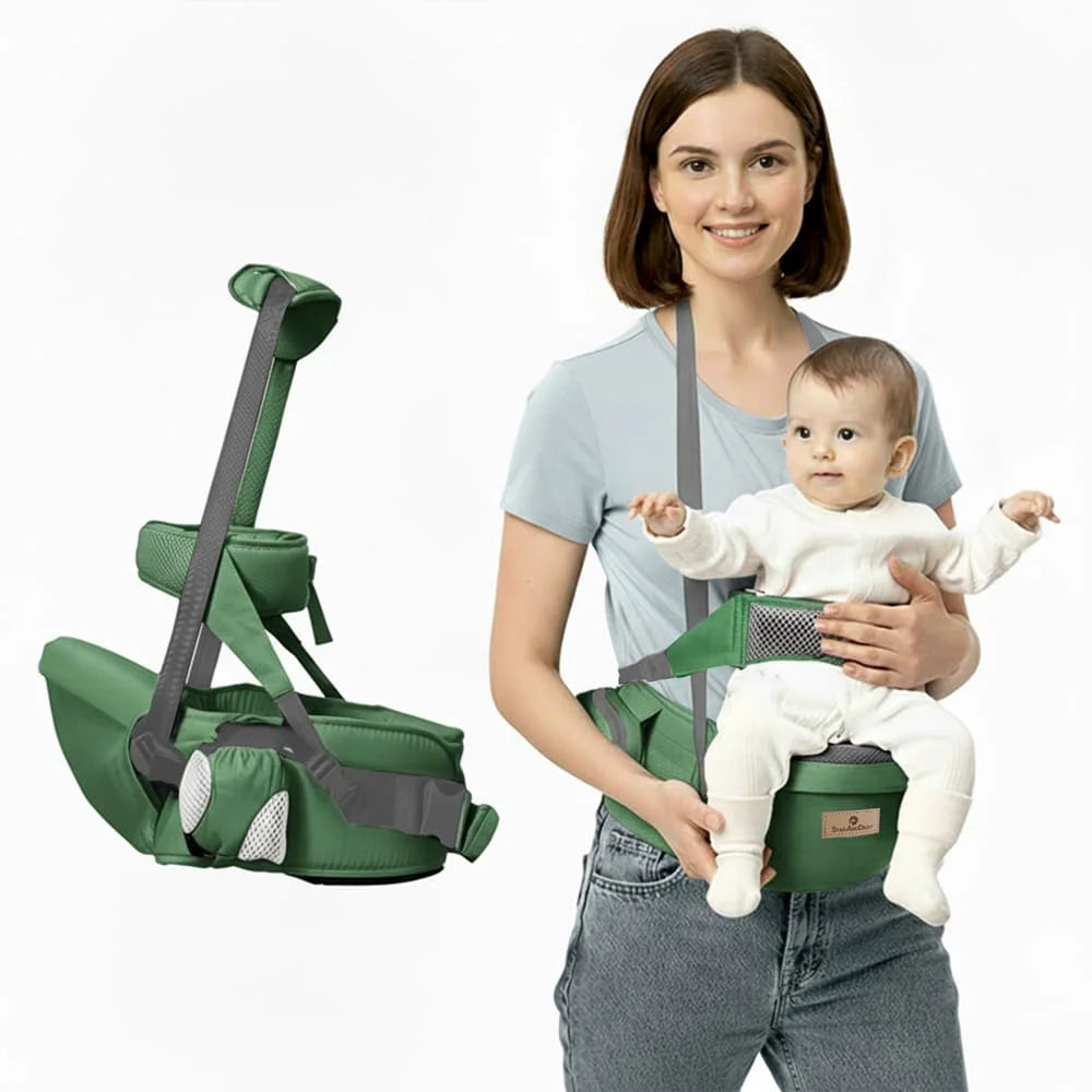 StarAndDaisy 3-in-1 Baby Carrier with Hip Seat, Ergonomic M-Shaped Support, Multiple Carrying Modes & Storage Pockets – Green