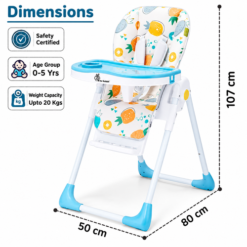 R for Rabbit Marshmallow Lite Baby High Chair with 6-Level Height Adjustment, 3 Recline Modes & 5-Point Safety Harness – Aqua Pine | 0 Months to 5 Years