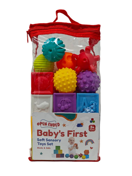 Open Ended Baby's First Soft Sensory Toy Set -Balls & Blocks (14 Pieces)