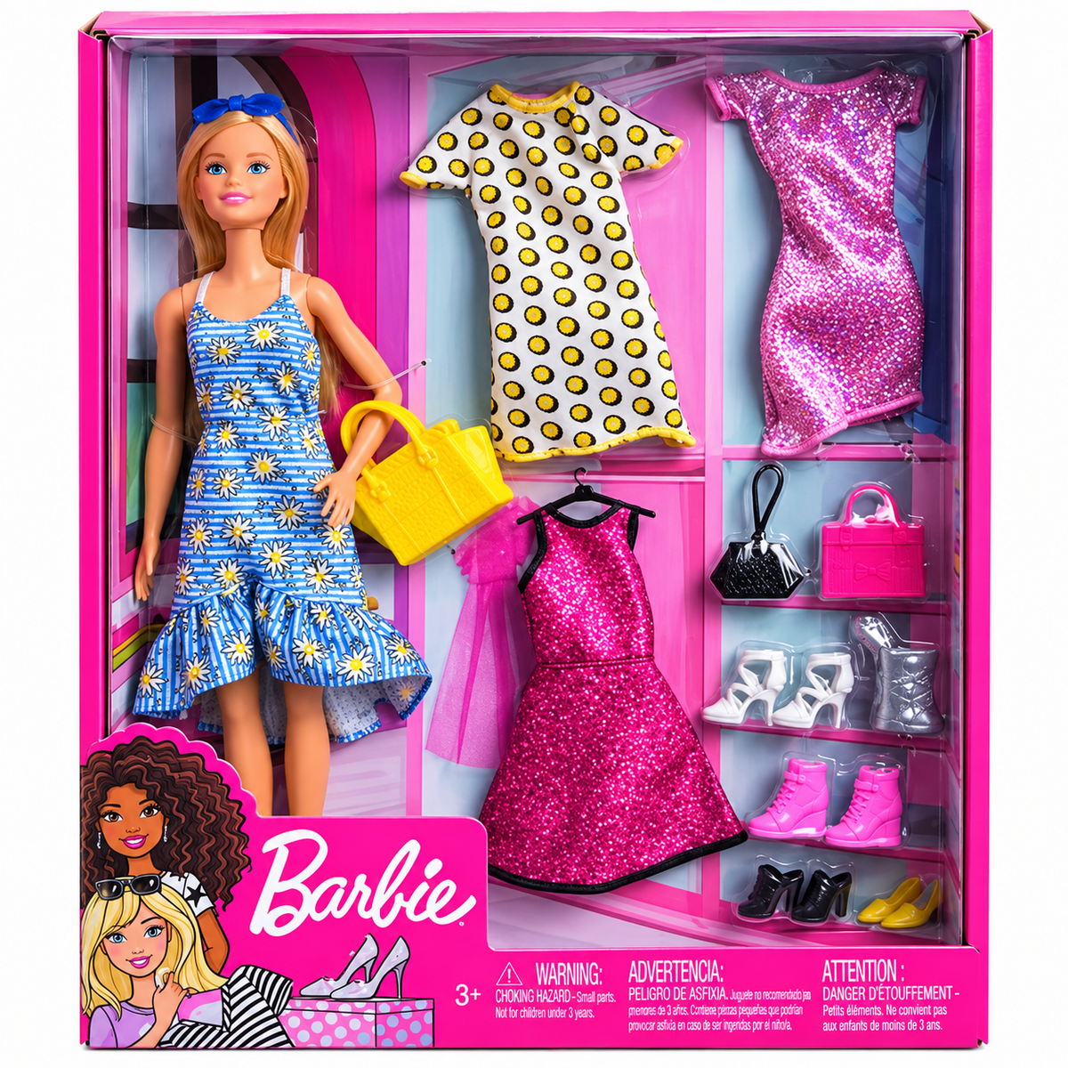 Barbie Fashion Doll with 3 Extra Dresses, Handbags & Shoes | Fashion Dress-Up Play Set for Kids 3+