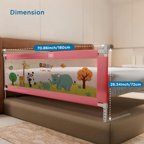 Mee Mee Bed Rail Guard 6 ft (180 × 72 cm) Adjustable Safety Rail for Babies Animal Train