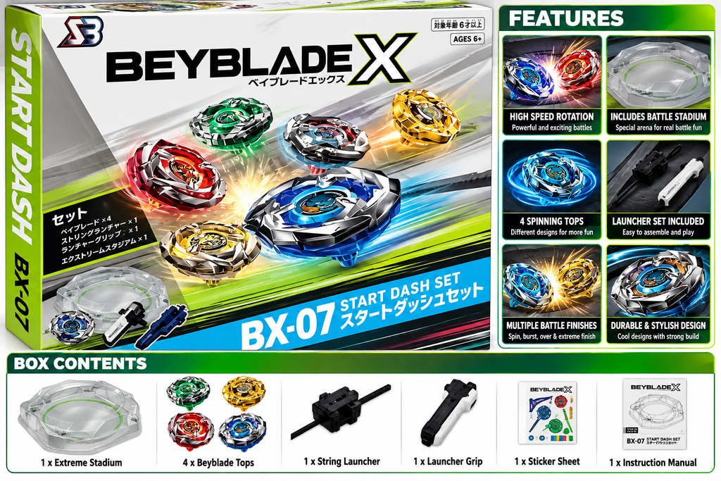 Beyblade X BX-07 Start Dash Battle Set with Stadium, Launcher & Grip | Ages 6+