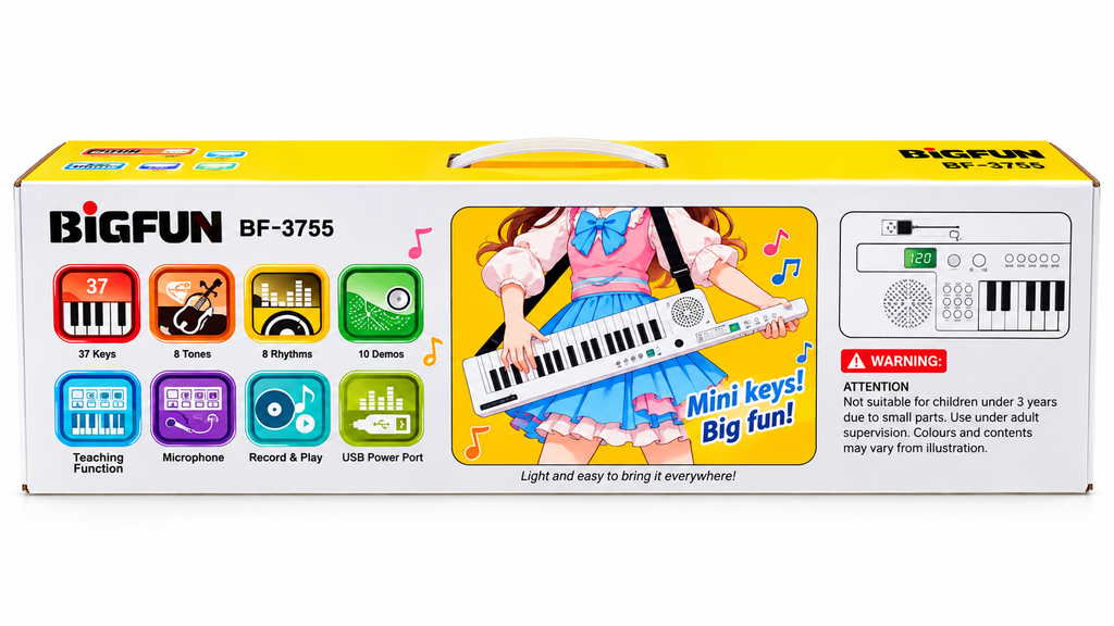 BigFun BF-3755 37-Key Rechargeable Electronic Piano Keyboard for Kids | Portable Musical Keyboard
