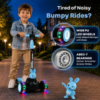 R for Rabbit Road Runner Bunny 3-Wheel Kick Scooter for Kids with PU LED Wheels, Adjustable Height & Foldable Design – Black Blue