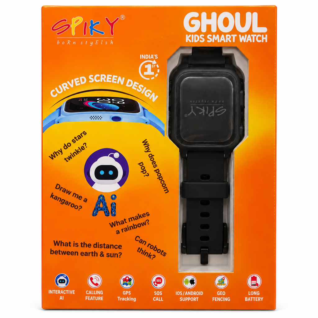 Spiky Ghoul Kids Smartwatch | AI, GPS Tracking & Video Calling Black