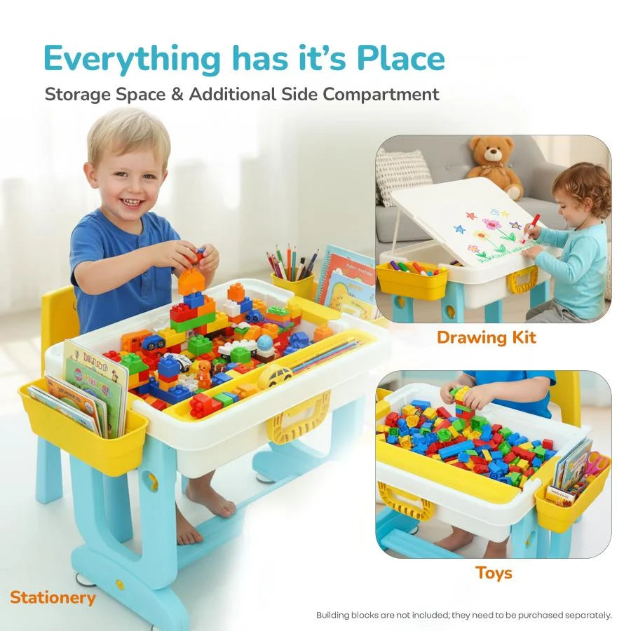 R for Rabbit Little Genius Learner 4-in-1 Multifunctional Study Table & Chair Set for Kids – Blue Multi