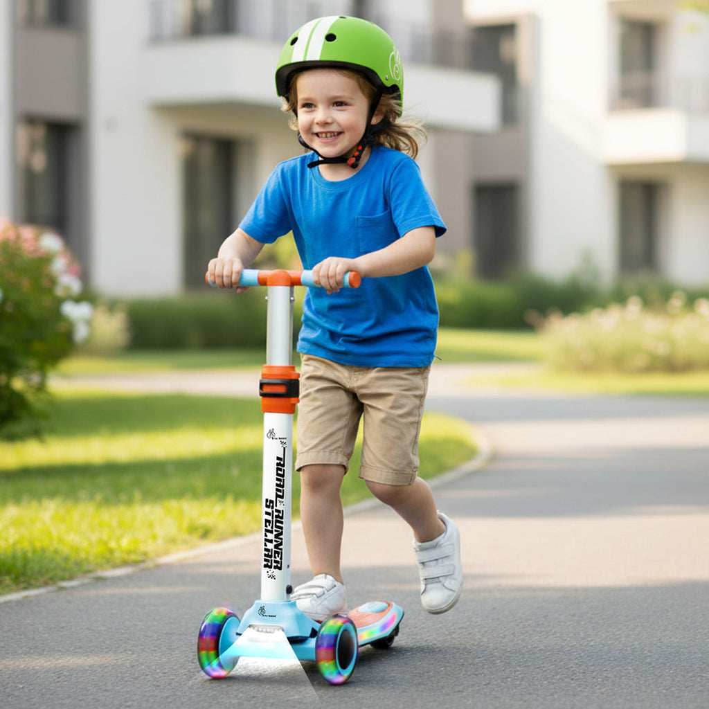 R For Rabbit Road Runner Stellar - LED Scooter for Kids with Bluetooth Music, Adjustable Height & Smooth Ride Blue Orange