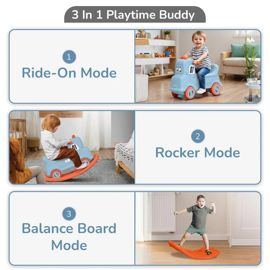 R For Rabbit Rock N Ride 3-in-1 Balance Board, Ride On & Rocker Blue Orange