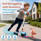 R for Rabbit Road Runner Bunny 3-Wheel Kick Scooter for Kids with PU LED Wheels, Adjustable Height & Foldable Design – Blue Peach