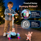 R for Rabbit Road Runner Bunny 3-Wheel Kick Scooter for Kids with PU LED Wheels, Adjustable Height & Foldable Design – Blue Peach
