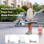 R for Rabbit Road Runner Bunny 3-Wheel Kick Scooter for Kids with PU LED Wheels, Adjustable Height & Foldable Design – Blue Peach