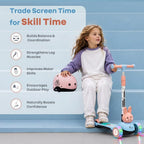 R for Rabbit Road Runner Bunny 3-Wheel Kick Scooter for Kids with PU LED Wheels, Adjustable Height & Foldable Design – Blue Peach