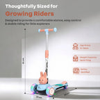 R for Rabbit Road Runner Bunny 3-Wheel Kick Scooter for Kids with PU LED Wheels, Adjustable Height & Foldable Design – Blue Peach