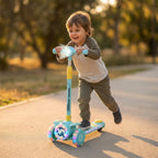 R for Rabbit Road Runner Neo Kids Scooter with LED PU Wheels, Music, Gravity Steering, 4-Level Height Adjustment Blue Yellow