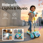 R for Rabbit Road Runner Neo Kids Scooter with LED PU Wheels, Music, Gravity Steering, 4-Level Height Adjustment Blue Yellow