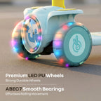 R for Rabbit Road Runner Neo Kids Scooter with LED PU Wheels, Music, Gravity Steering, 4-Level Height Adjustment Blue Yellow