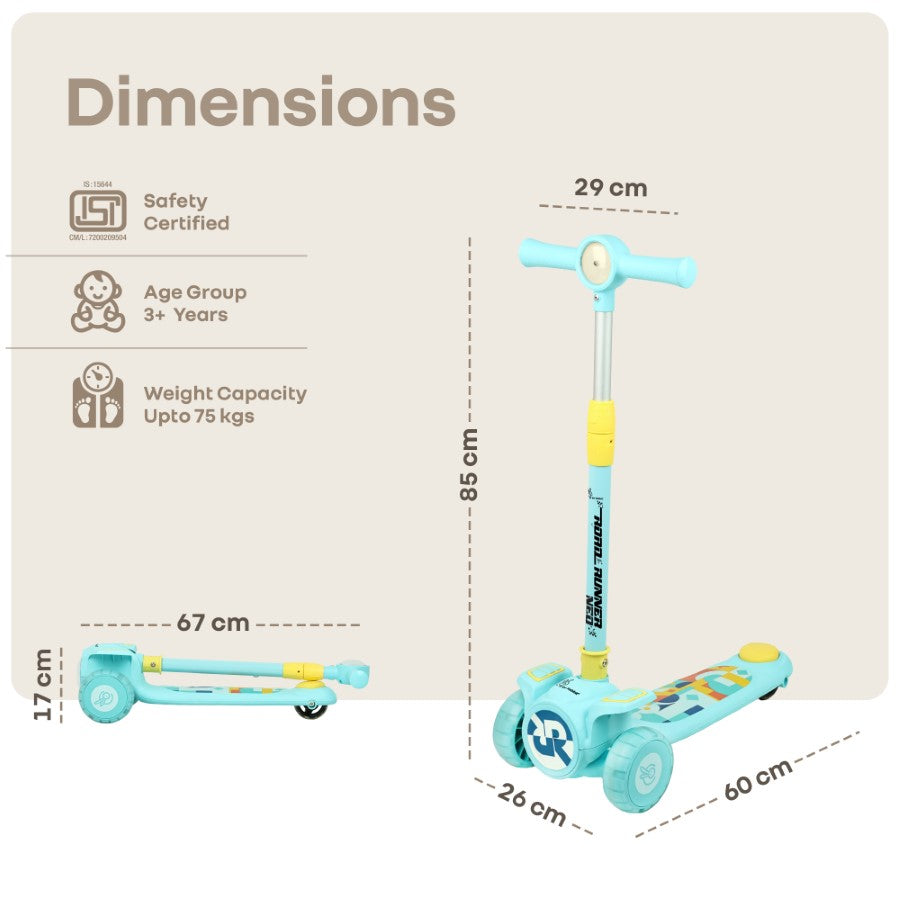 R for Rabbit Road Runner Neo Kids Scooter with LED PU Wheels, Music, Gravity Steering, 4-Level Height Adjustment Blue Yellow