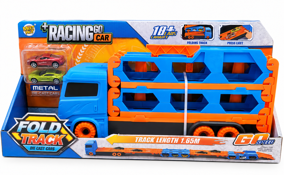 Racing Go Car Fold Track Die-Cast Cars Transport Truck with 1.65M Foldable Track and 2 Mini Cars