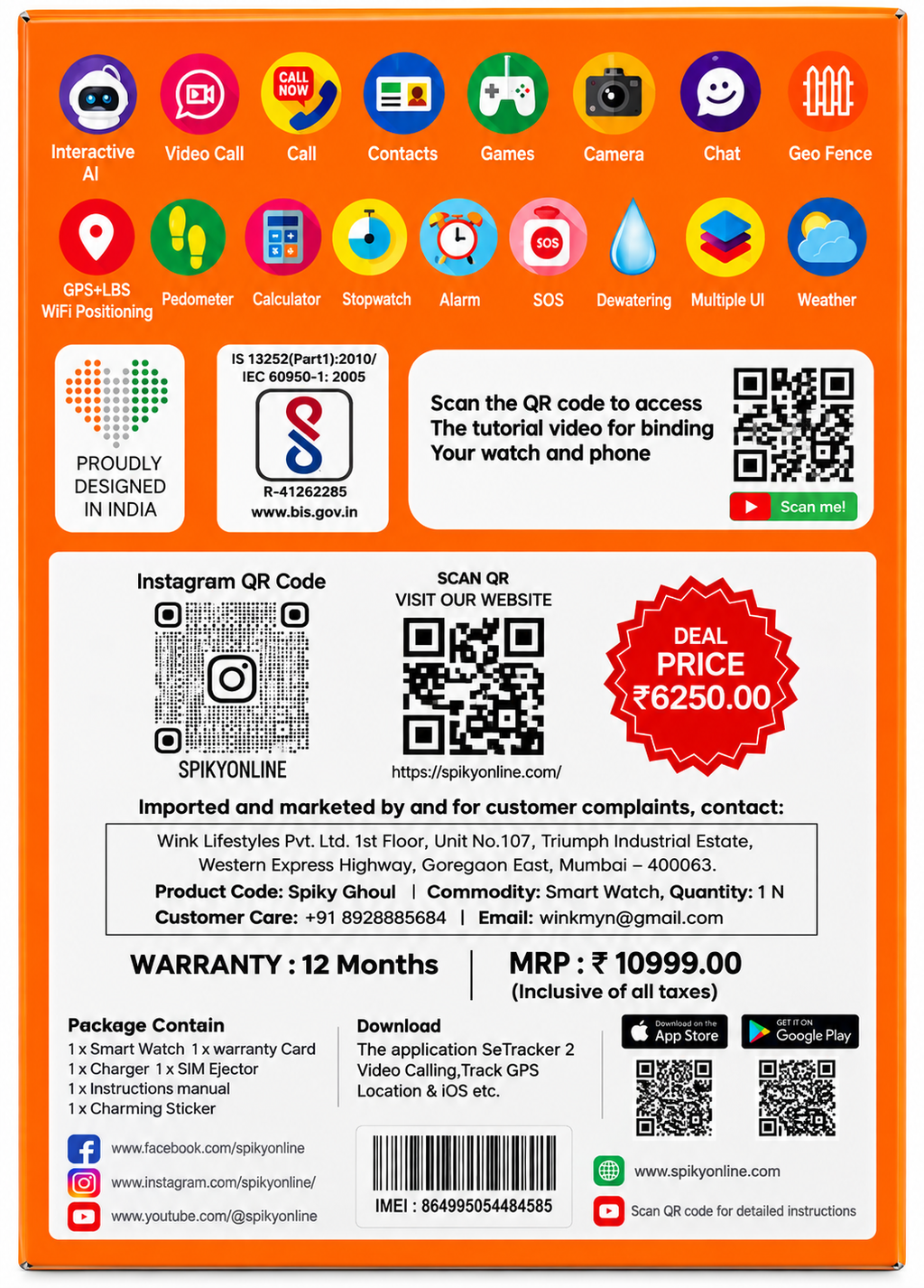 Spiky Ghoul Kids Smartwatch | AI, GPS Tracking & Video Calling Blue