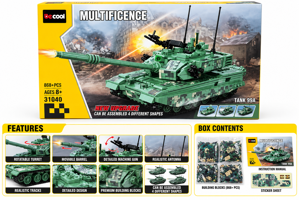 Be Cool Multifience Tank 99A 4-in-1 Building Blocks Set – 868+ PCS | Model 31040 | Ages 8+