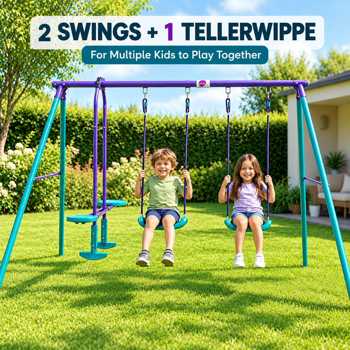 Plum Jupiter Metal Double Swing Set with Glider for Kids 3–10 Years – 2 Swings, Glider & Steel Frame, Multicolour