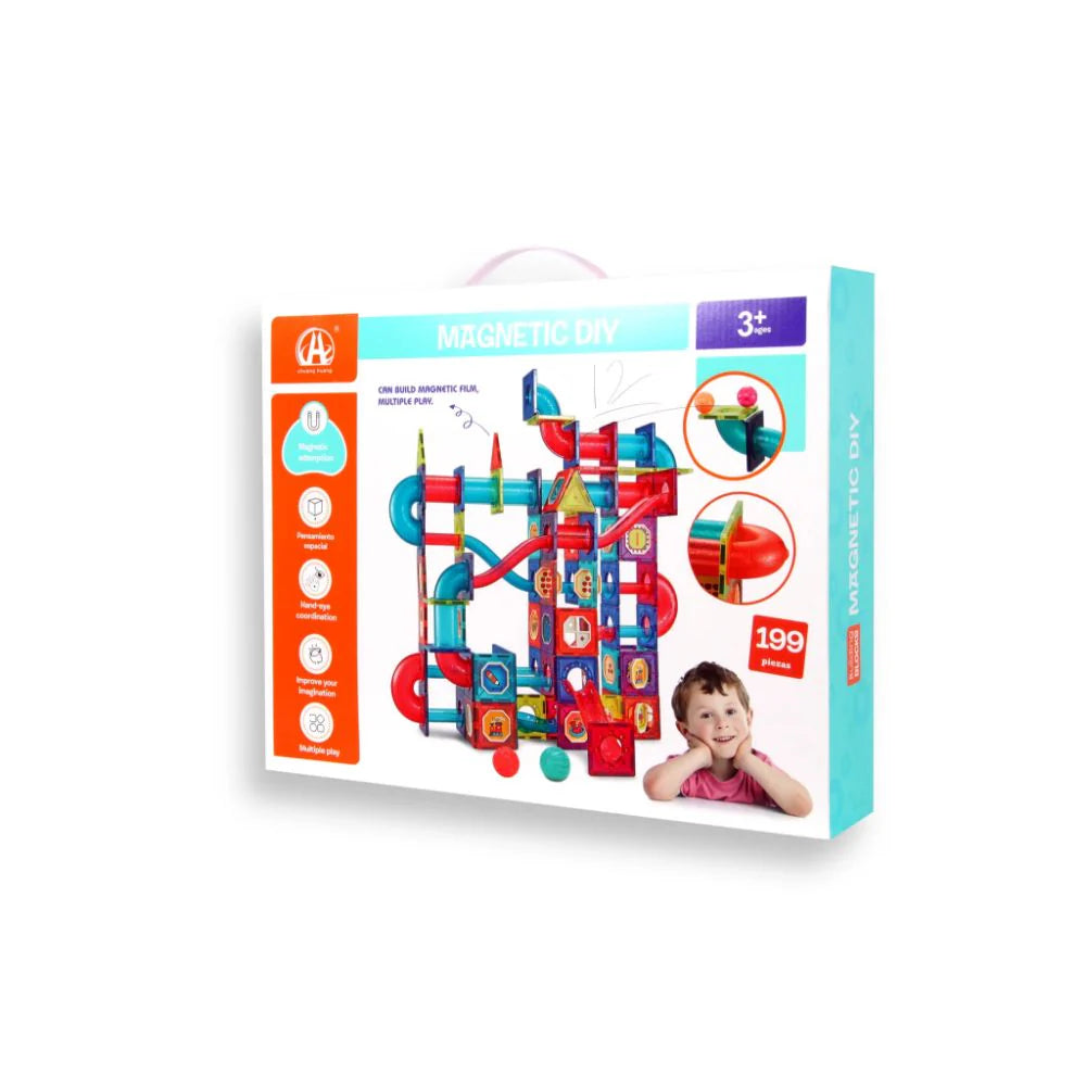 Magnetic Blocks Marble Run Diy Set (199 Pieces)