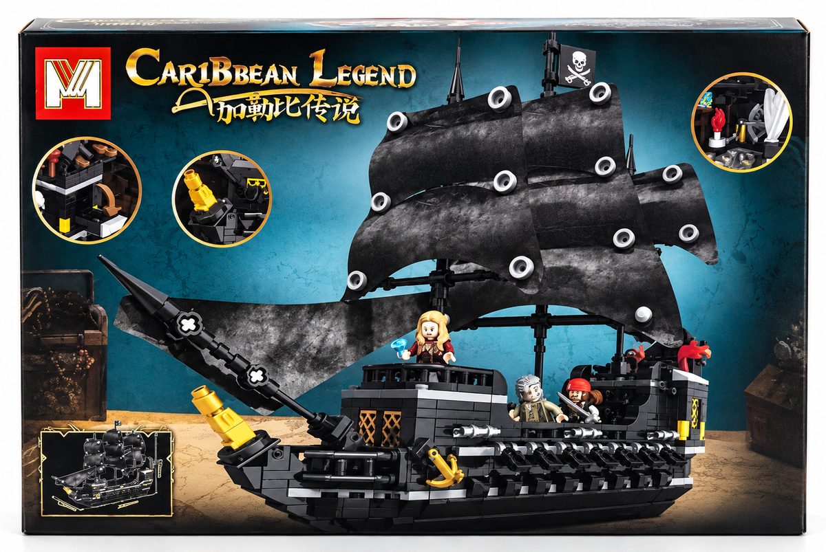 Caribbean Legend Black Pearl Pirate Ship Building Blocks Set, 678 Pieces, MG2106, Ages 6+