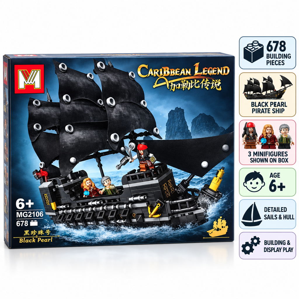 Caribbean Legend Black Pearl Pirate Ship Building Blocks Set, 678 Pieces, MG2106, Ages 6+
