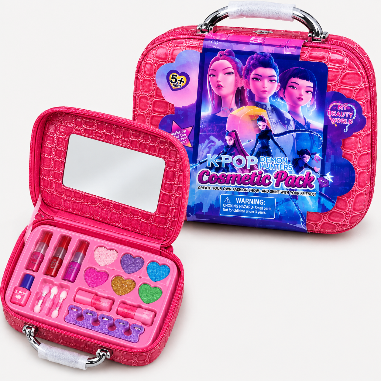 K-Pop Demon Hunters Kids Makeup Set Girls Pretend Makeup Kit with Stylish Carry Case, Beauty & Dress-Up Play Set