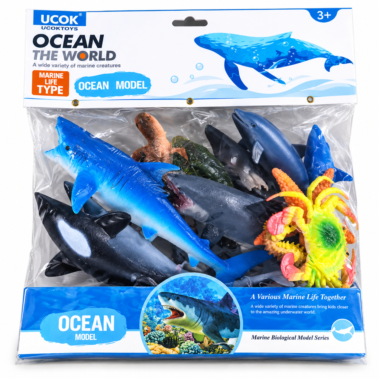 Ocean World Marine Life Animal Toy Set – Assorted Ocean Sea Animals Figures, Shark Dolphin Whale & Marine Creatures,