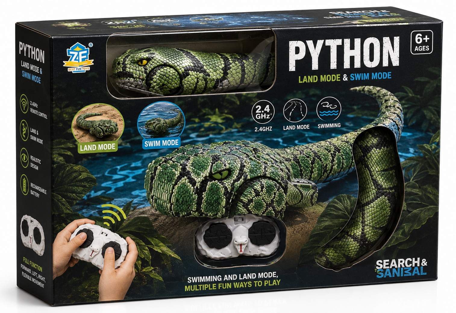 Python RC Snake Toy 2.4GHz Remote Control Snake with Land & Swimming Mode, 6+ Years