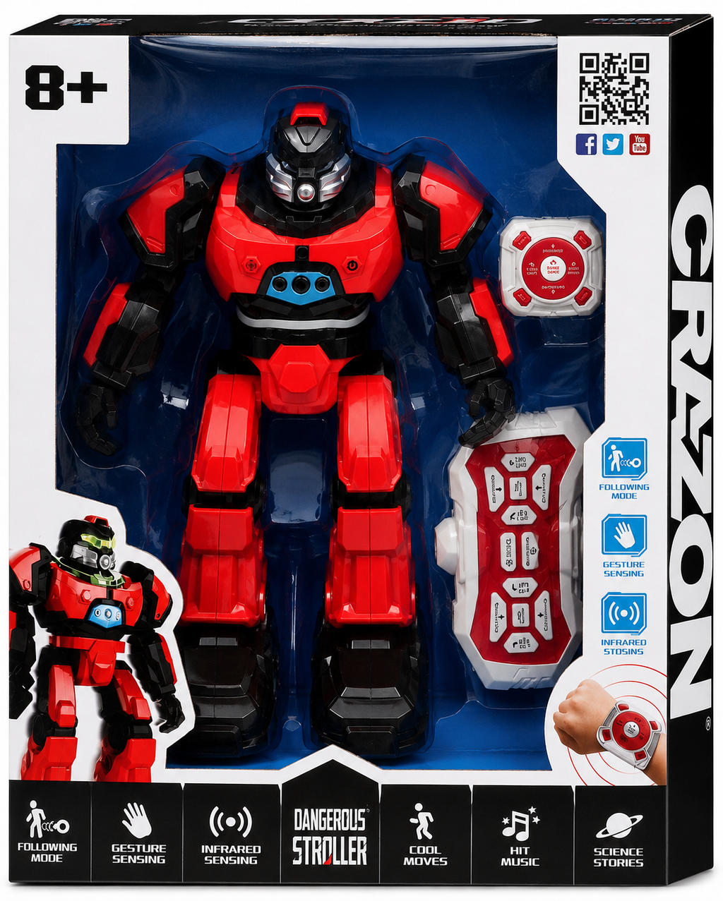 CRAZON Smart Gesture Sensing Robot Toy with Remote Control, Following & Infrared Sensing – 8+ Years
