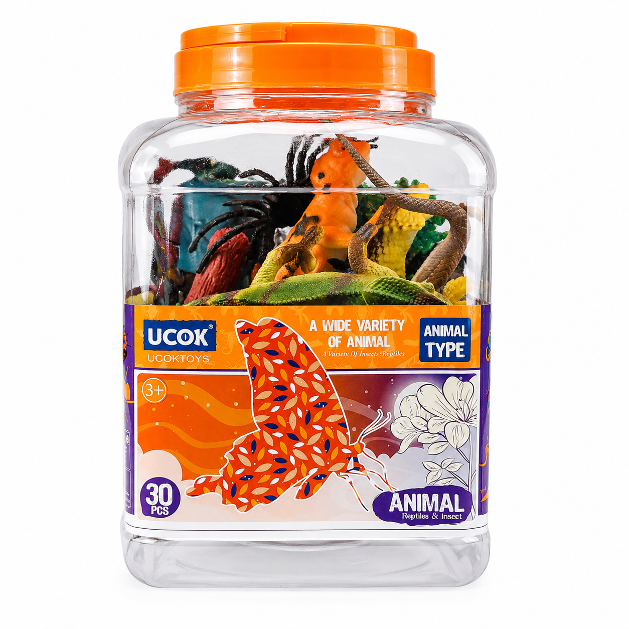 UCOK 30 Pcs Animal Reptiles & Insects Toy Set for Kids – Educational Animal Figures Jar