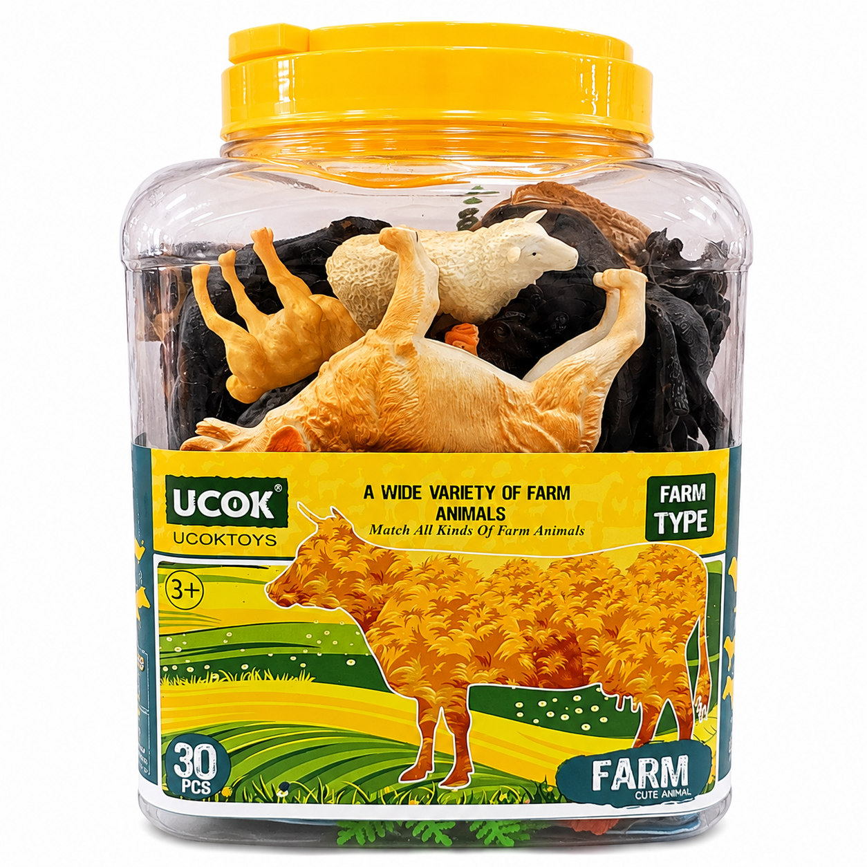 UCOK 30 Pcs Farm Animals Toy Set for Kids – Farm Animal Figures for Imaginative & Educational Play Jar